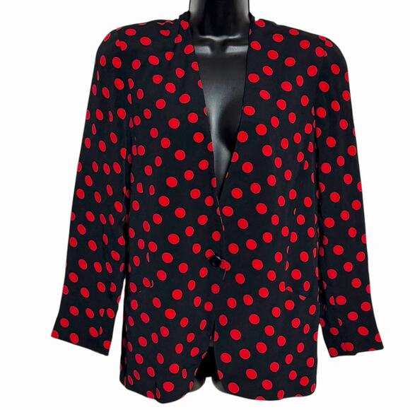 VINTAGE PROPHECY POLKA DOT BLAZER 80s 90s OVERSIZED BLACK & RED RETRO SIZE M L - Picture 1 of 4